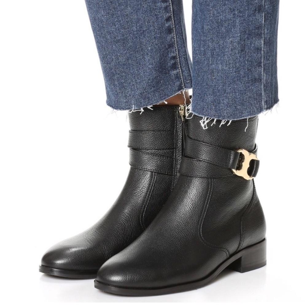 Tory Burch Gemini Black Leather Ankle Boots Size 6.5 Women’s